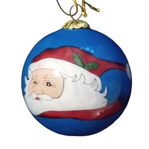 Pier One ~ Li Bien Holiday Christmas Ornament Santa  Reverse Hand Painted Glass